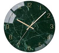VIKMARI Silent Wall Clock 10 Inch Green Marble Glass Living Room Kitchen