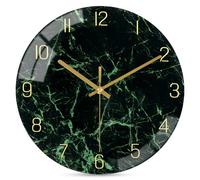 VIKMARI Silent Wall Clock 12 Inch Green Marble Glass Living Room Kitchen