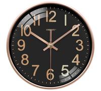 VIKMARI Small 8 Inch Black Gold Wall Clock, Silent Battery Powered Modern Clock for Home School Office Living Room Bedroom Bathroom