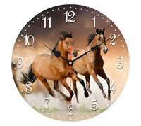VIKMARI Wall Clock Silent Non Ticking - 14 Inch Running Horse Pattern Kitchen Wall Clock Quality Quartz Battery Operated Round Wall Clock for Home/Office/Classroom/School