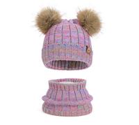 Vikmyer Kids Winter Beanie Hat Scarf Set Knit Warm Soft Slouchy Hat for Boys Girls 2-8 Year (Multicolour)