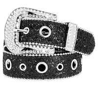 Vikodah Womens Vintage Rhinestone Belt Western Cowgirls Style Sequin Diamond Bling Belts for Jeans Dress Pants, Black, Fit for 28-37" waist