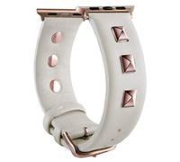 VIKOROS Golden Rivets Studs Leather Bands Compatible with Apple Watch Ultra SE Series 8 7 6 5 4 3 38mm 40mm 41mm, Jewelry Bracelet WristBand Replacement Strap for iWatch Bands Ivory Gold Buckle