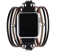 VIKOROS Multi-Layer Leather Wrap Bracelet Compatible with Apple Watch Ultra SE Series 8 7 6 5 4 3 40mm 38mm 41mm for Women Mens, Boho Stylish Cuff Bangle Watch Strap for Iwatch Bands Black L