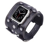 VIKOROS Wide Leather Cuff Compatible with Apple Watch Series 9 8 7 6 5 4 3 49mm 45mm 44mm 40mm 38mm 41mm 42mm Band for Men Women Gothic, Punk Goth Military Bracelet Smart Watch Strap for iWatch Bands