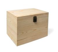 VIKOS Products 10x7x7-Inch Unfinished Wooden Box with Hinged Lid & Front Clasp for DIY Art Project Crafts Woodcraft Keepsake - Easy to Stain Paint Wood Burning