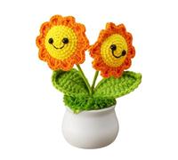 Vikrami lighting Smile Sunflower Gifts for Women,Emotional Support Gift,Sunflower Artificial Flowers Gift,Mini Handmade Crochet Sunflower Potted for Birthdays And Graduation Season