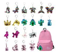 VIKSAUN 20 pcs Colorful Sequin Keychains, Girls Keyrings Party Bags Fillers, Colorful Reversible Sequins, Birthday Party Gifts Supplies,for Kids & Adults Birthday Favors Backpack Accessories (20 pcs)