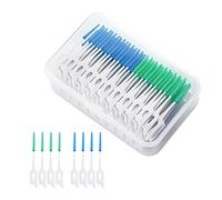 VIKSAUN 200 Pieces Tooth Floss Picks Interdental Brush Flosser Sticks, Interdental Brushes, Silicone Dental Picks, Oral Tooth Clean Silicone Floss Toothpick Cleaning Tool (Blue Green)