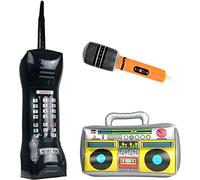VIKSAUN 3 Pieces Inflatable Rock Star Toy Set, Inflatable Radio Stereo, Oversized Inflatable Phone Props, Inflatable Microphone, 80s 90s Party&Fancy Dress Accessories Party Decoration Prop (3 Pieces)
