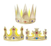 VIKSAUN 3 Pieces King Crowns Party Hat, Birthday Cloth Gold Coronation Crown With Gems, Kings Charles Decorations, Cosplay Nativity Carnival (3 Pcs)