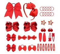 VIKSAUN 35 Pieces Red Girls School Hair Accessories Kit Large Cheer Bow Elastic Hair Band Ponytail Holder Bow Headband Hair Clips Ribbon Hair Barrettes for Toddlers Christmas Birthday Gift (35 pcs)