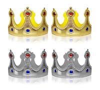 VIKSAUN 4 Pieces King Crown Hat Golden King Crowns Kids Brithday Crowns for Classroom Gold King Crowns for Kids Adults Kings Charles Coronation Party Decorations Nativity Carnival (4 pcs)
