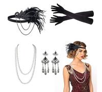 VIKSAUN 5 Pcs 1920 Accessories Set Great Gatsby Fancy Dress, Flapper Accessories, Long Gloves Pearl Necklace Great Gatsby Accessories for Women,Headband Headpiece,Ladies Charleston Fancy Set (5 Pcs)
