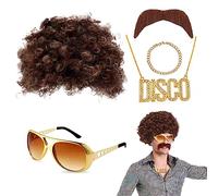 VIKSAUN 5 Pcs Disco Hippie Costume Accessories, 70s 80s Fancy Dress Accessories, Funky Afro Wig, for 60s 70s 80s Disco Themed Party