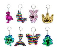 VIKSAUN 8 pcs Colorful Sequin Keychains, Girls Keyrings Party Bags Fillers, Colorful Reversible Sequins, Birthday Party Gifts Supplies,for Kids & Adults Birthday Favors Backpack Accessories (8 pcs)