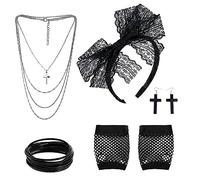 VIKSAUN 80s Retro Costume Set, Prom Accessories, Fancy Outfit with Lace Headband, Earrings, Fishnet Gloves, Necklace, Bracelet for 80s Party