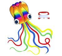VIKSAUN Huge Rainbow Soft Octopus Kite for Kids and Adults - 100m Line, Long Tail - Great Gift for Boys Girls, Beach Trip, Outdoor Game (Rainbow)