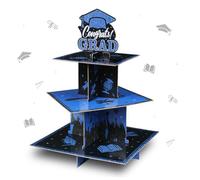 Viksio Graduation Cupcake Stand, 3 Tier Grad Cupcake Holder for Dessert Display, Square Dessert Stand for Graduation Party Decorations 2026 Black and Blue Congrats Grad Party Supplies Centerpiece