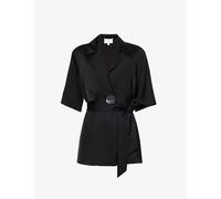 Viktoria & Woods Womens Black Chorus Short-sleeved Satin Shirt S