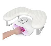 Vikye Nail Arm Rest with Phone Holder, U Shaped PU Leather Manicure Hand Cushion with Stainless Steel Frame, for Home Salon Nail Table (White)