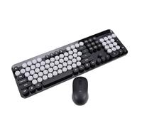Vikye Wireless Keyboard and Mouse Combo, Retro Typewriter Style Round Keycaps 104 Keys Cute Set Silent Click with 2.4GHz Receiver, for PC Laptop (Black)