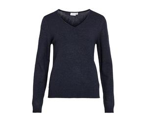Vila Clothes Women's Viril L/S V-Neck Knit Top Jumper, Total Eclipse, S, Total Eclipse, S