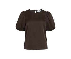Vila Variety 2/4 Satin Puff Top - Noos, Coffee Bean, 14