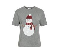 Vila Women's Visybil Christmas O-Neck S/S T-Shirt, Light Grey Mix, M