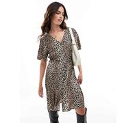 Vila Womens buttondown tie waist midi dress in leopard print - Multicolour - Size EU 34 (Womens)