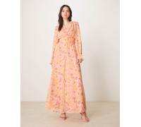 Vila Womens chiffon wrap maxi dress in orange floral print - Pink - Size EU 34
