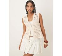 Vila Womens premium floral hem crochet detail waistcoat in birch cream - Size X-Small