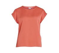 Vila Women's Satin Blouses T-Shirt Short Sleeve Basic Crew Neck Top Shiny Tunic Blouse Top Variety Colours: Coral Pink, Size: 40, Coral Pink, 14