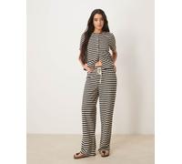 Vila Womens textured knitted stripe wide leg trouser co-ord in black and cream - Size Small