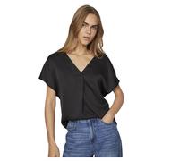 Vila Women's Viellette V-Neck S/S Satin Top-Noos Short-Sleeved Blouse, Black, 18