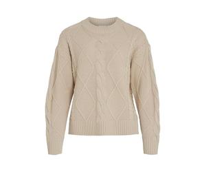 Vila Women's Vilou O-Neck L/S Cable Knit Top-Noos Pullover Sweater, Feather Gray, XXL