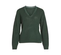 Vila Women's Vilou Rev V-Neck L/S Lace Knit Top-Noos Pullover Sweater, Pineneedle, XS