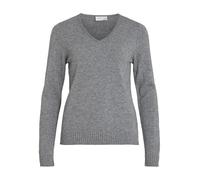 Vila Women's Viril V-Neck L/S Knit Top-Noos Jumper, Medium Grey Melange, M