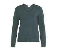 Vila Women's Viril V-Neck L/S Knit Top-Noos Jumper, Ponderosa Pine/Detail: Dark Melange, S