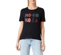 Vila Women's Visybil Christmas S/S T-Shirt, Black/Print: Sequin Ho Ho Ho, S