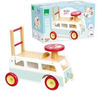 Vilac 2 in 1 Retro Campervan Walker, Wooden Baby Walker, Hidden Compartment, Ride-On Toy, Suitable for 12 Months+