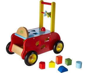 Vilac 3-In-1 Wooden Push Along Trolley, Baby Walker, Shape Sorter, Great for Development, Sustainable and Hard-Wearing Wood, 42 x 27 x 42 cm, 12 Months+