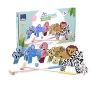 Vilac - Croquet Game, Michelle Carlslund Small Safari, Outdoor Toy, 6 Animal Hoops, 6 Coloured Wedges, Wooden Games, Age 3+, Kids Activities
