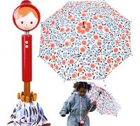 Vilac Kids' Umbrella, Anti-Pinch Finger System, Carbon Ribs, Solid Resistant Lacquered Wooden Handle, Made in Jura France, Designed by Shinzi Katoh, 3 Yrs+, 70 cm, Red Riding Hood, Flowers, Petals
