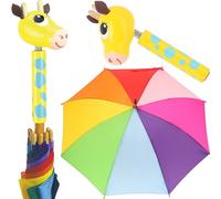 Vilac Kids' Umbrella, Anti-Pinch Opening and Closing System, Ultra-Resistant Carbon Structure, Solid Lacquered Wooden Handle, Made in Jura France, 3 Years+, 70 cm, Giraffe, Multicolor Rainbow