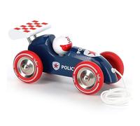 Vilac Pull Along Race Car Vehicle, Wooden Toy, Made in France, Stimulate Imagination, Police Themed, Blue, 18 Months+