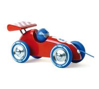 Vilac Pull Along Race Car, Wooden Racing Toy with String, Vintage Design, Made In France, Comes In Beautiful Box for Gifting, 16 x 9 x 9 cm, 18 Months+, Red and Blue