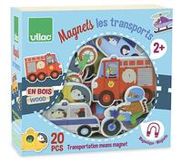 Vilac Transport Themed Wooden Magnets, Learning Made Fun, Includes Various Vehicles, 20 Piece Set, 2 Years+
