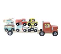 Vilac Truck and Trailer with Vehicles Stacking Game, Wooden Vehicle Toy, Wooden Stacking Toy, Montessori Toy for Boys and Girls, Car Transporter Toy, Suitable for 2 Years+, Multicoloured
