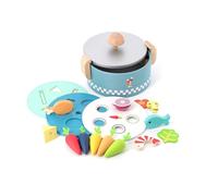 Vilac Wooden Early Learning Cooking Pot, 13 Food Items and 3 Activity Platforms in 1 Cooking Pot with 1 Lid, Pretend Play Kitchen, 18 Months+, 22 x 19 x 14 cm
